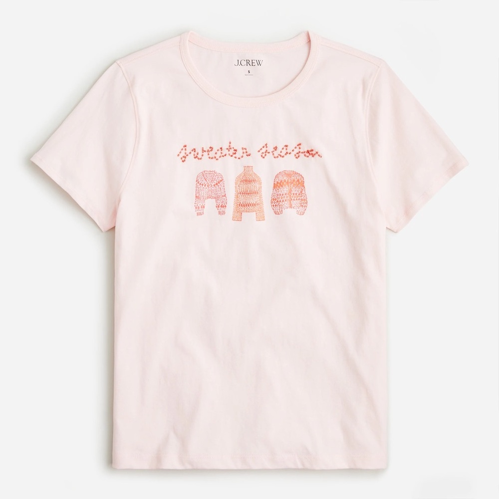 J Crew light pink beaded sweater season t shirt sz S